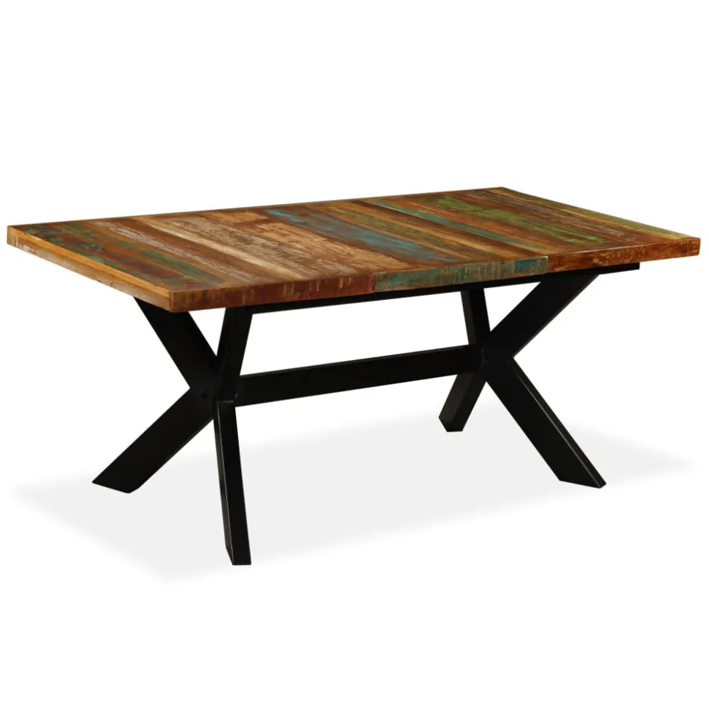 Mesa de jantar madeira reciclada maciç + ço em cruz 180 cm