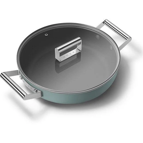 Caçarola Baixa antiaderente Smeg Anni 50 DPF2812EGM | 28cm - Verde esmeralda | ço Inox | Impermeável