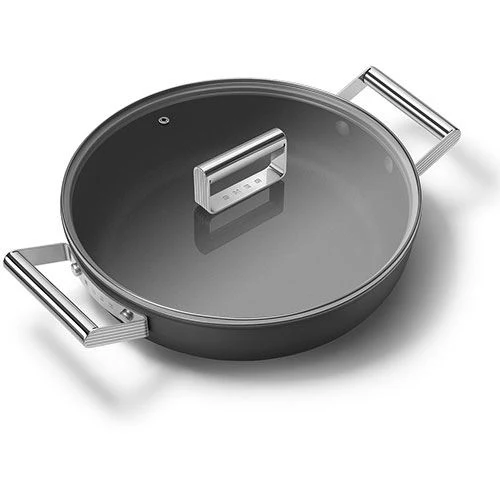Organizador de Caçarola Baixa antiaderente Smeg Anni 50 DPF2812BLM | 28cm - Preto