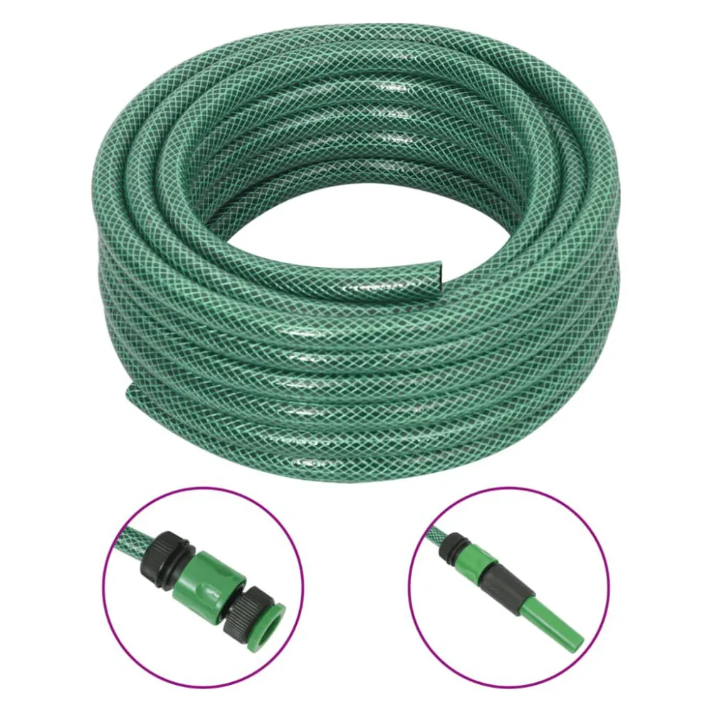 Conector de Pressão Mangueira de jardim com conjunto de encaixe 0,5" 10 m PVC verde