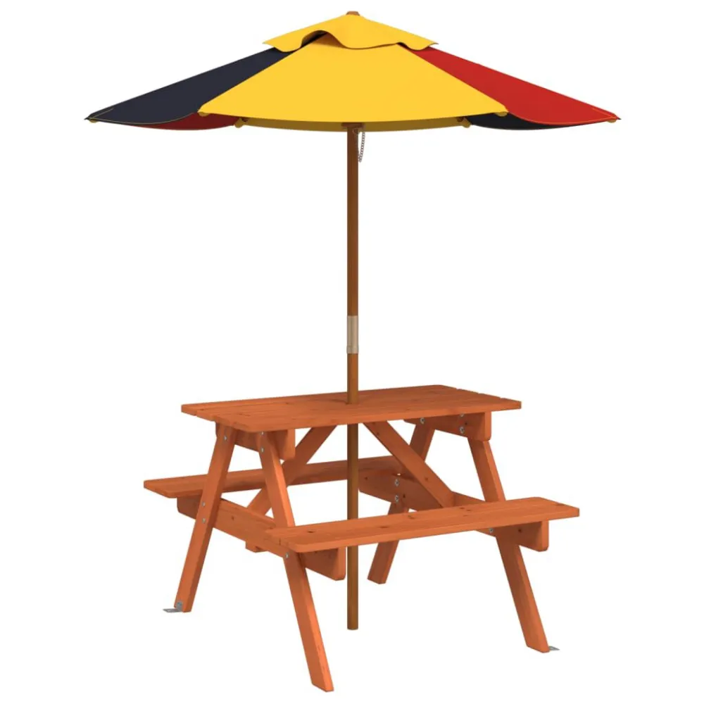 Conjunto Completo para Piquenique Mesa de piquenique para 4 crianças com guarda-sol abeto maciço
