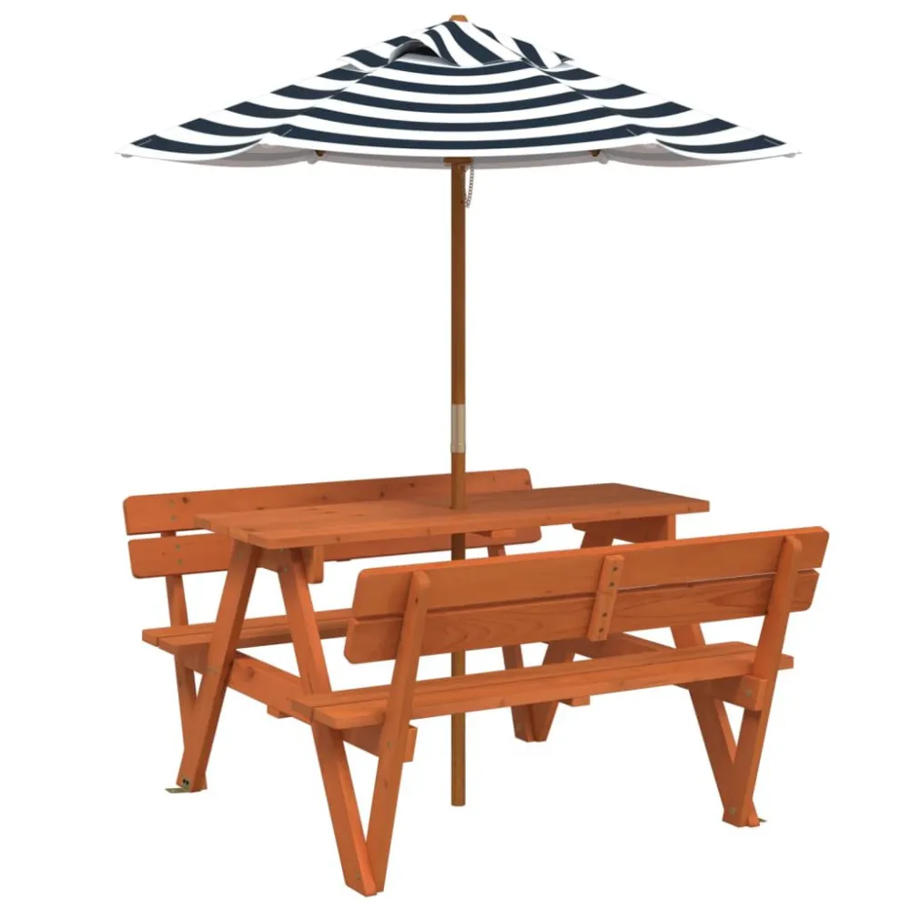 Mesa de piquenique para 4 crianças com guarda-sol abeto maciço | Material Impermeável