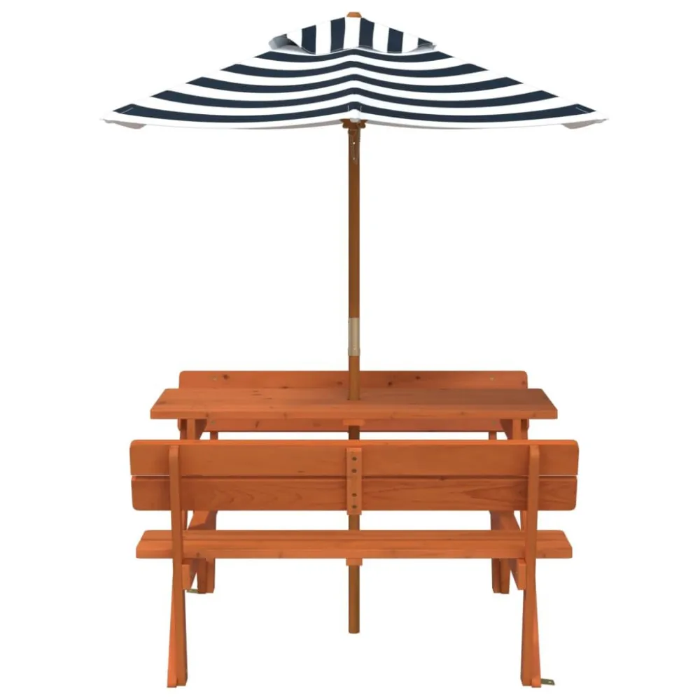 Mesa de piquenique para 4 crianças com guarda-sol abeto maciço | Material Impermeável