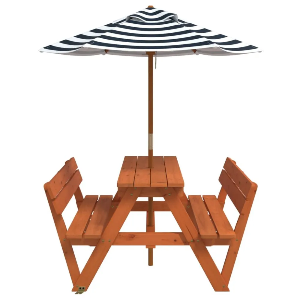 Mesa de piquenique para 4 crianças com guarda-sol abeto maciço | Material Impermeável
