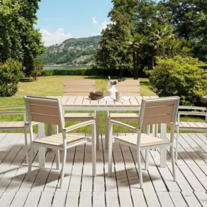 Mesa de jardim 150 x 90 cm Material sintético Creme COMO BELIANI