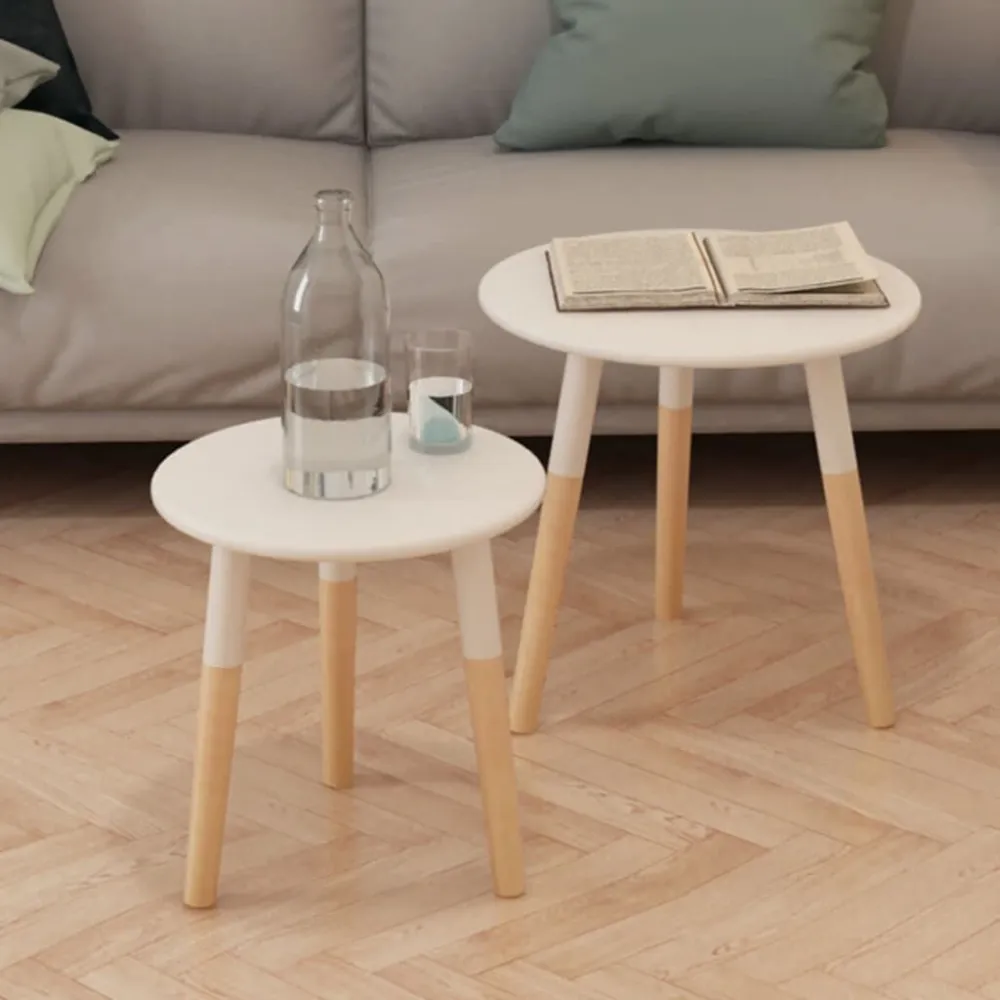 Conjunto mesas de apoio 2 pcs pinho maciço branco em Madeira de Eucalipto