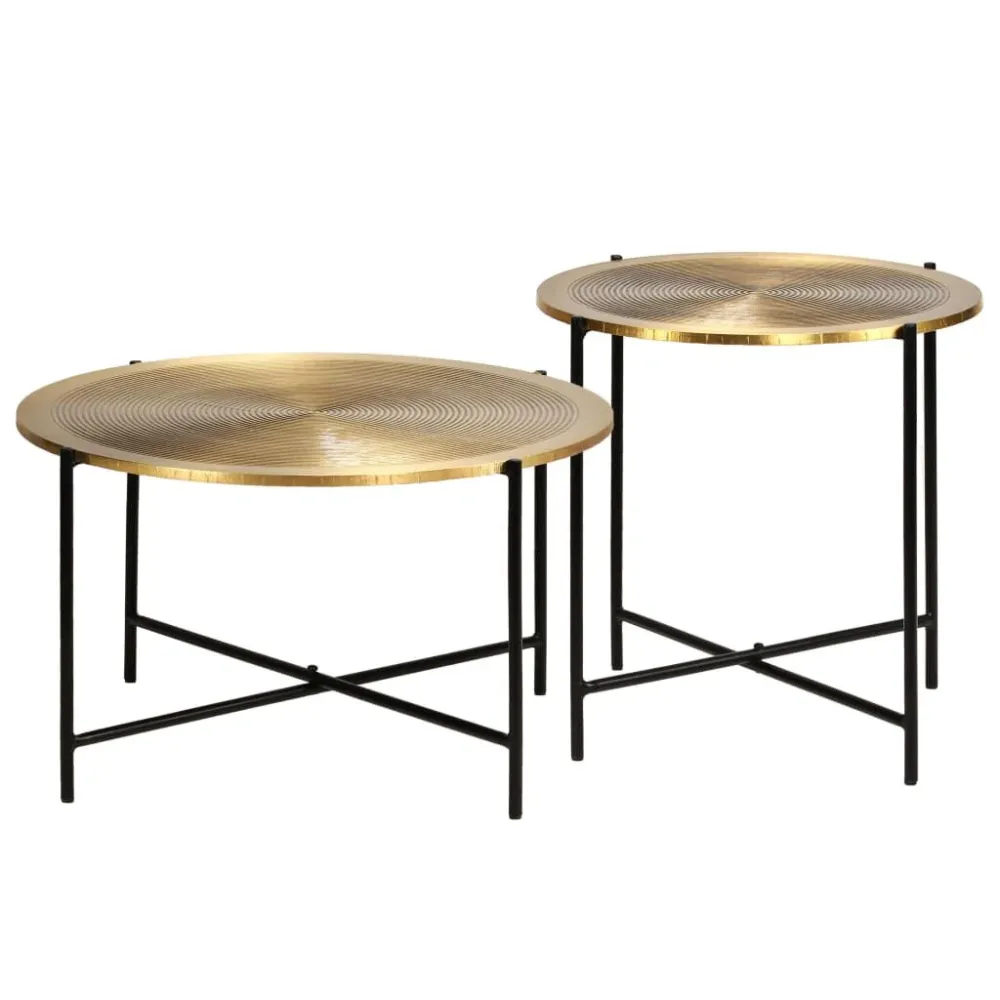 Conjunto de mesas 2 pcs MDF revestido latão com Ajuste de Altura