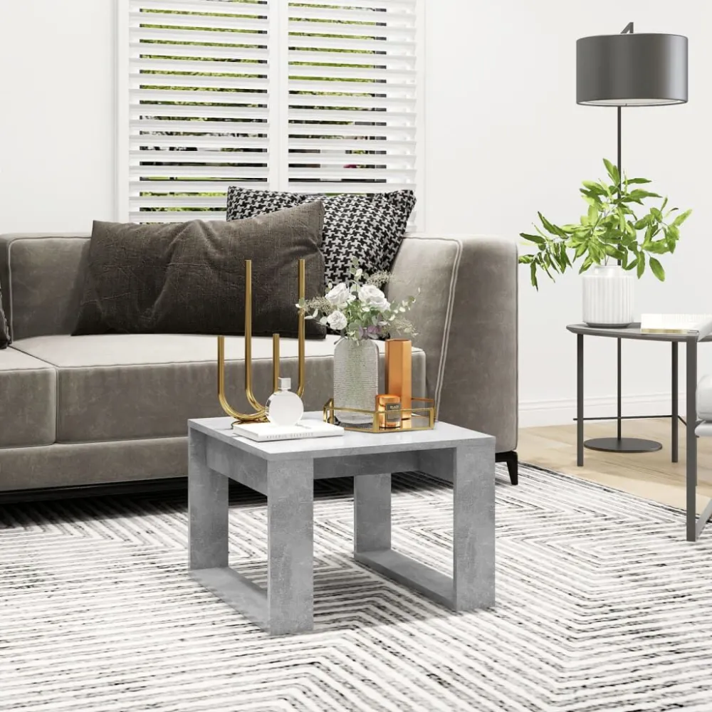 Mesa de apoio 50x50x35 cm derivados de madeira cinzento cimento com Guarda-sol Central
