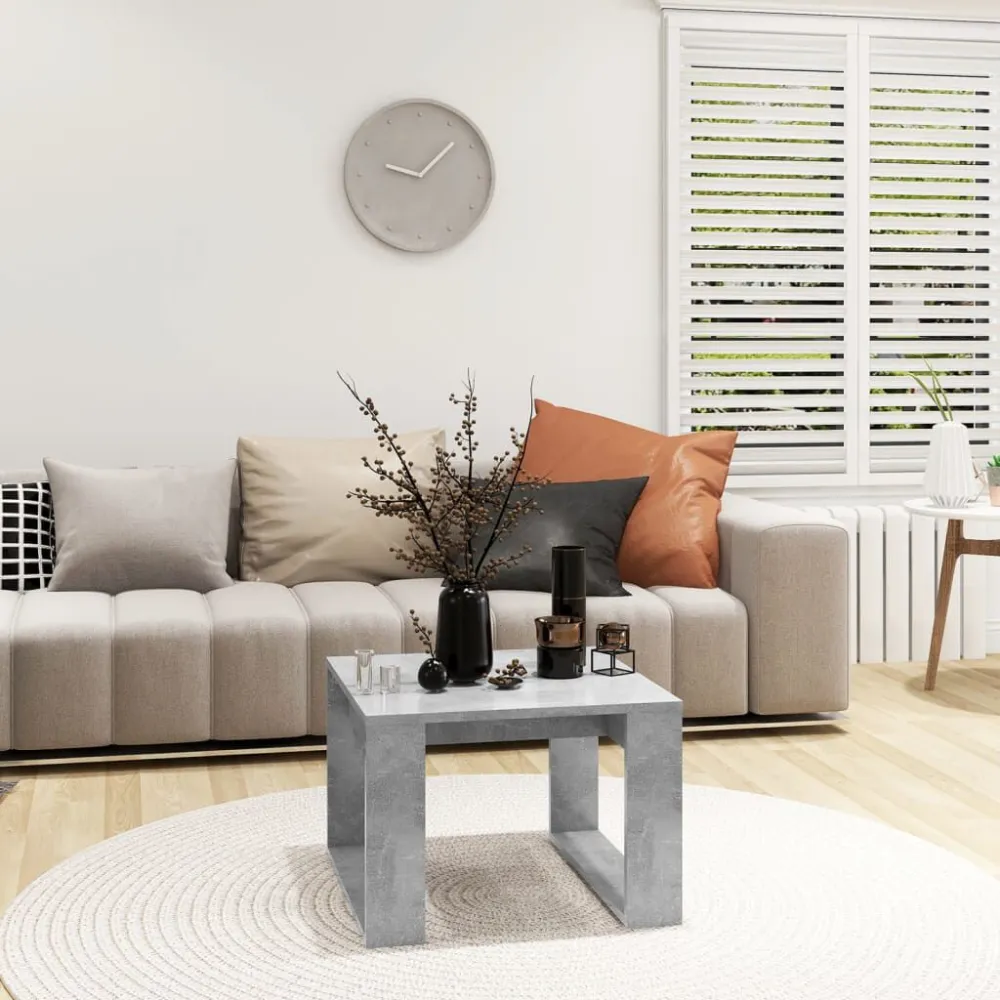 Mesa de apoio 50x50x35 cm derivados de madeira cinzento cimento com Guarda-sol Central