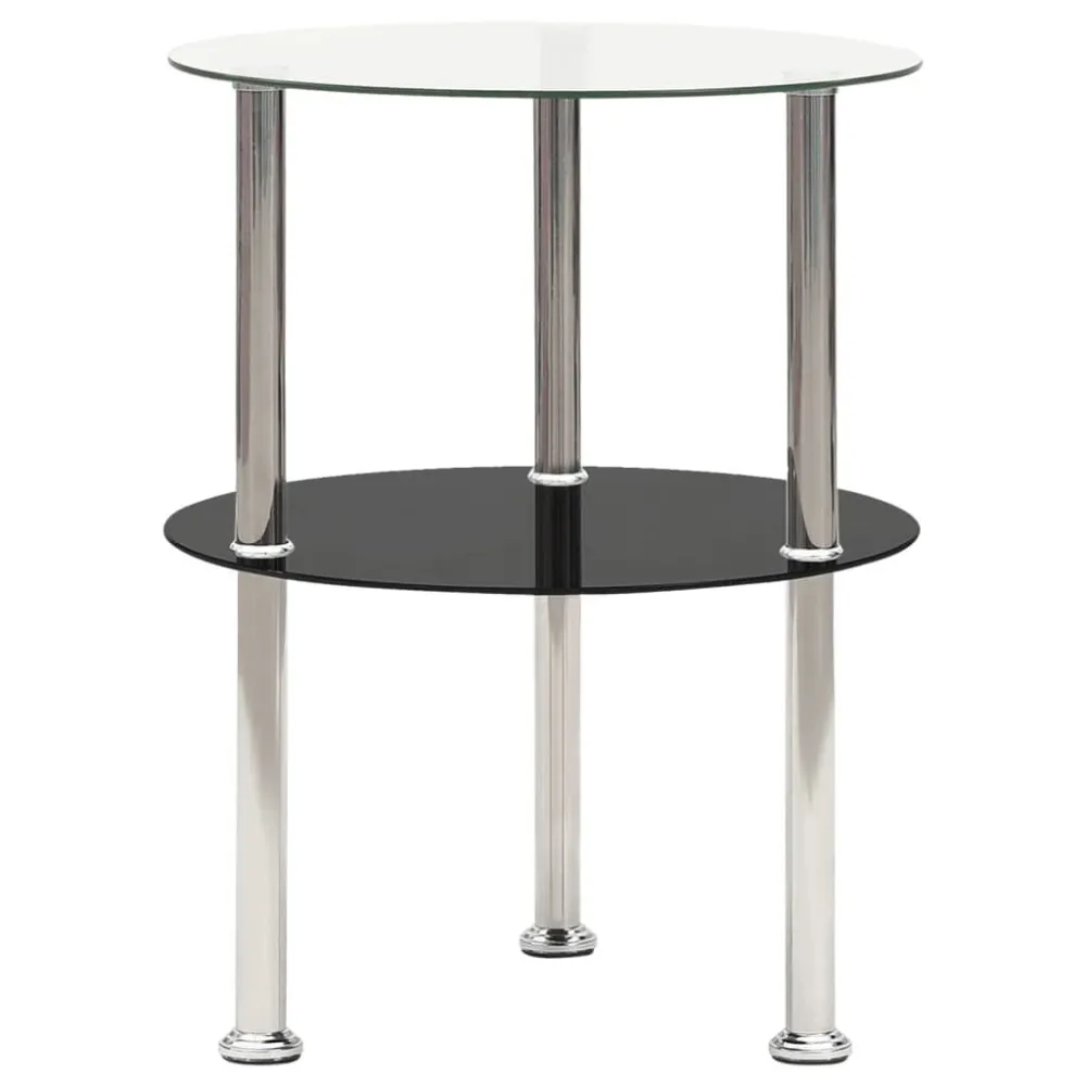 Mesa apoio duas prateleiras 38cm vidro temp. transparente/preto | Montagem Rápida