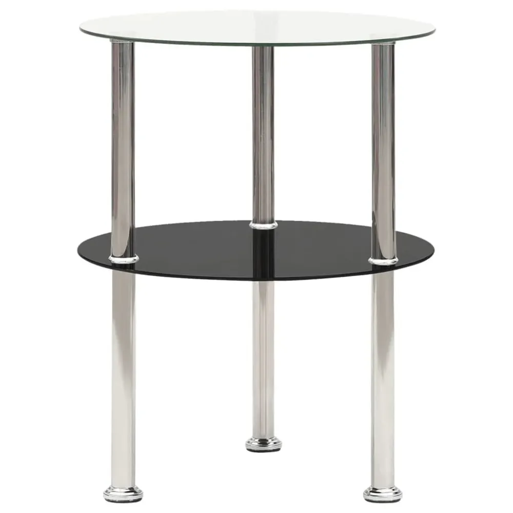 Mesa apoio duas prateleiras 38cm vidro temp. transparente/preto | Montagem Rápida