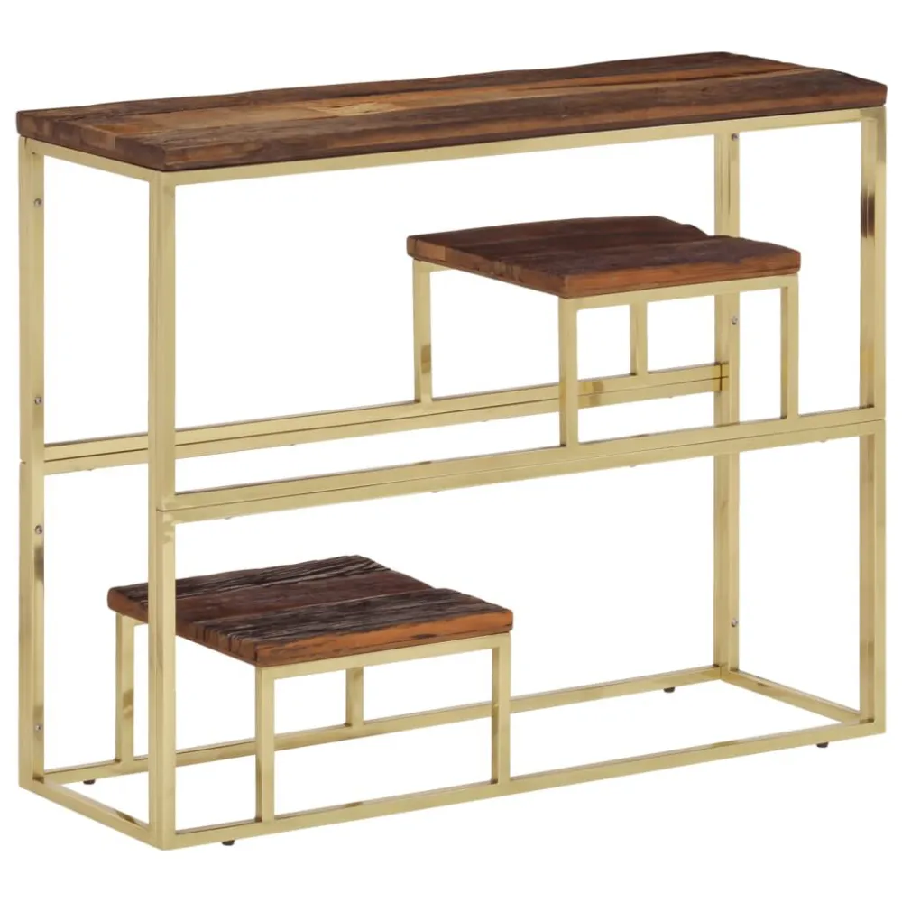 Mesa de Bistrô Mesa consola ço inoxidável/madeira ferroviária maciç prateado