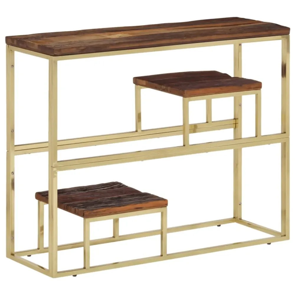 Mesa de Bistrô Mesa consola ço inoxidável/madeira ferroviária maciç prateado
