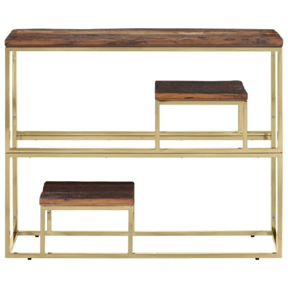 Mesa de Bistrô Mesa consola ço inoxidável/madeira ferroviária maciç prateado