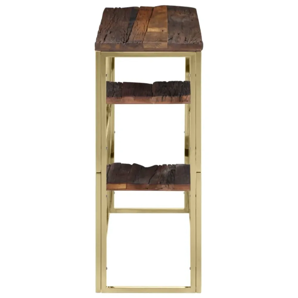 Mesa de Bistrô Mesa consola ço inoxidável/madeira ferroviária maciç prateado