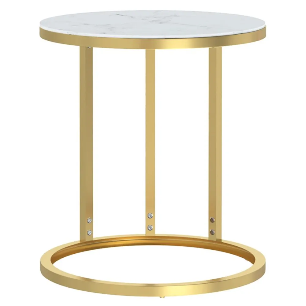 Mesa de Canto para Mesa de apoio 45 cm dourada e vidro temperado branco mármore