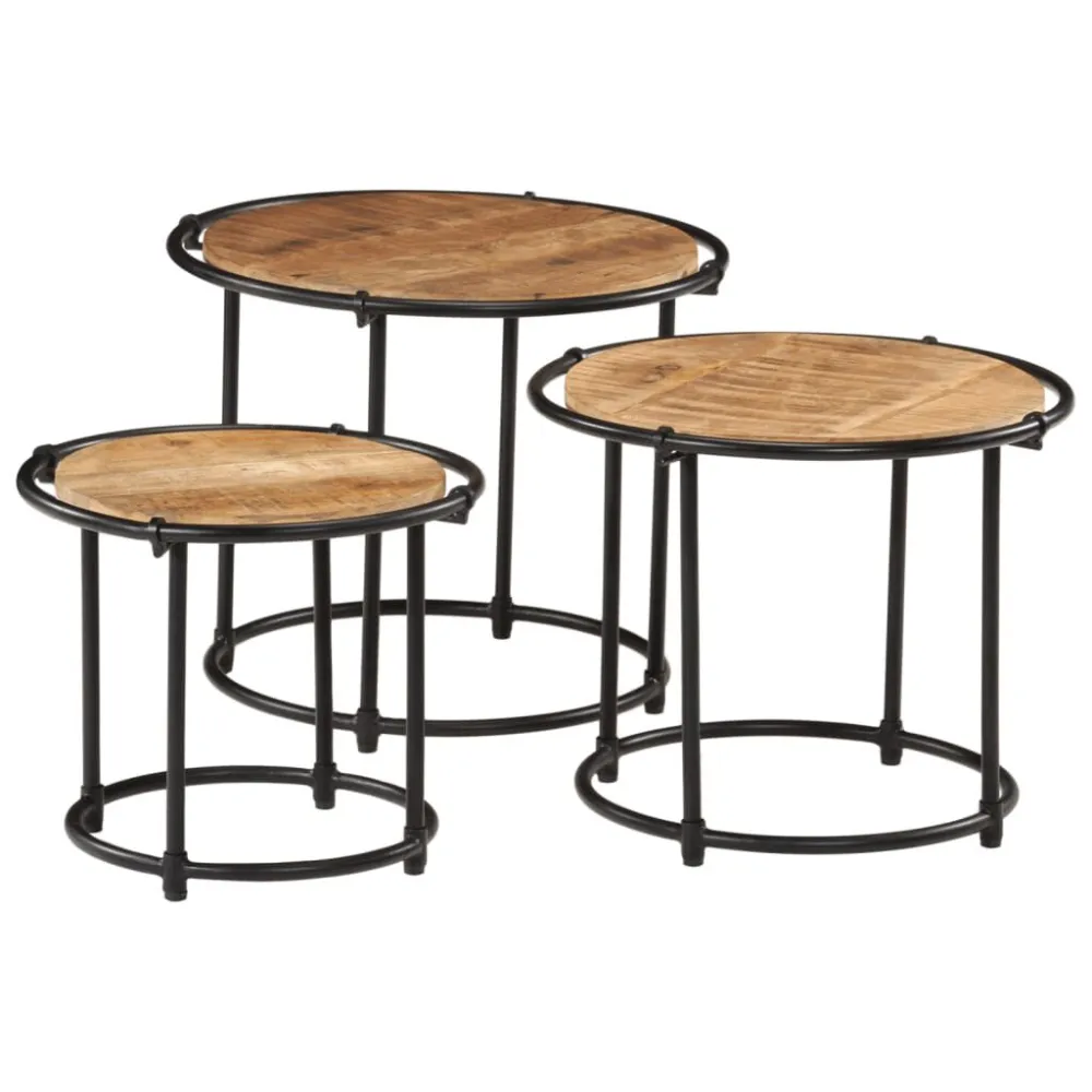 Mesa de Canto para Mesas de encastrar 3 pcs madeira de mangueira áspera maciç
