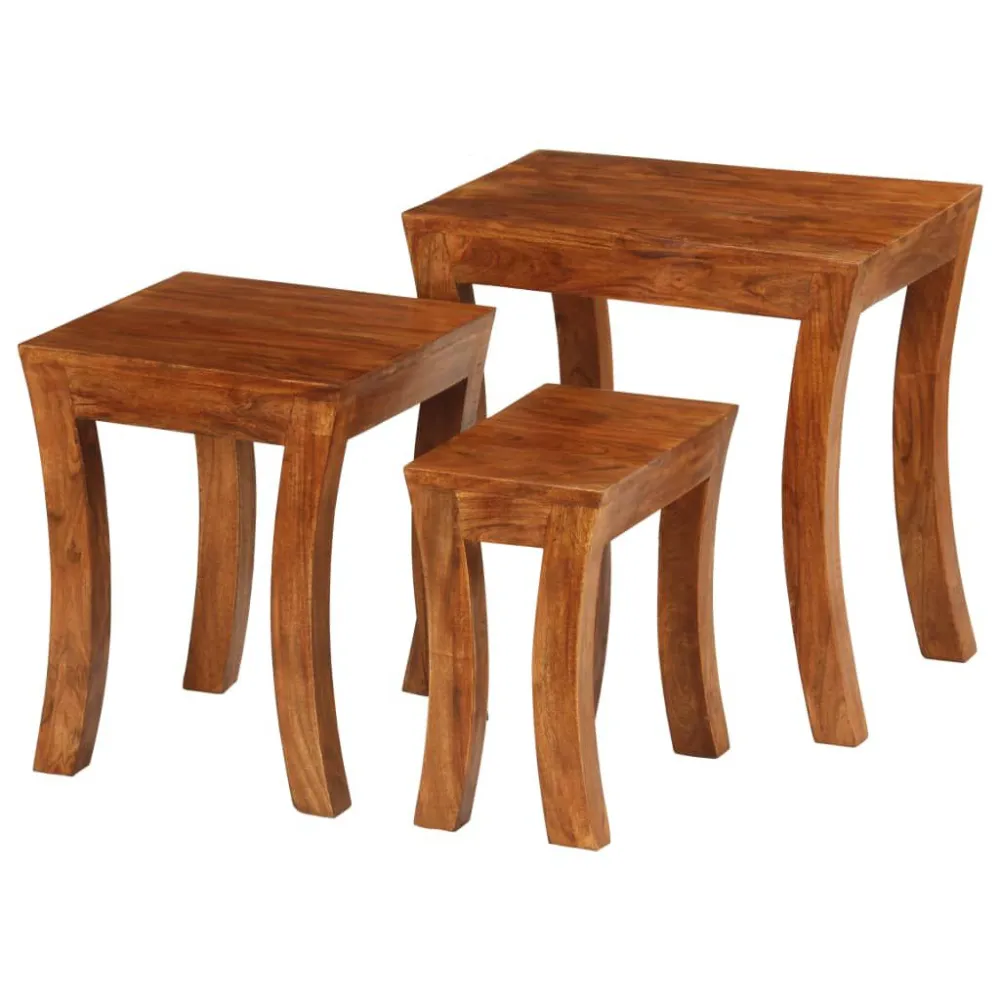 Mesa de Canto para Mesas encastrar 3 pcs madeira acácia maciç 50x35x50cm castanho