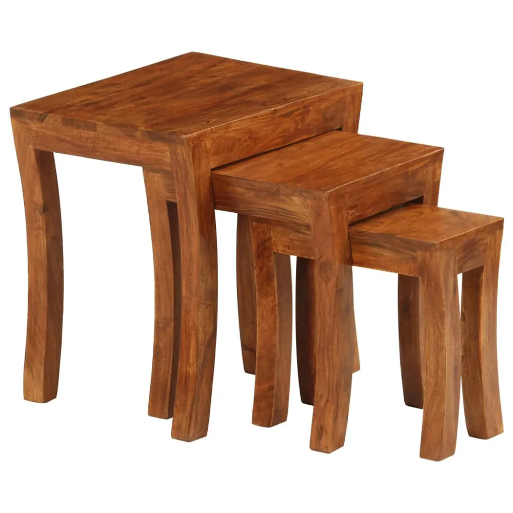 Mesa de Canto para Mesas encastrar 3 pcs madeira acácia maciç 50x35x50cm castanho