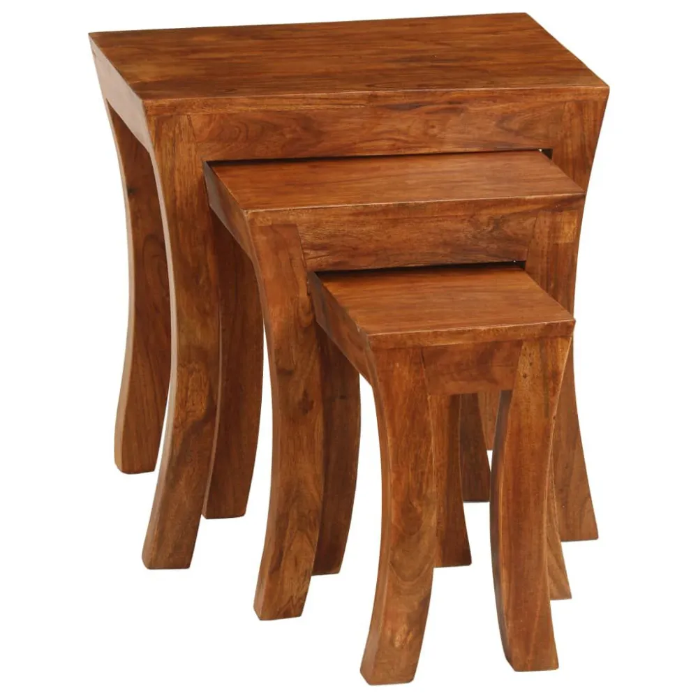 Mesa de Canto para Mesas encastrar 3 pcs madeira acácia maciç 50x35x50cm castanho