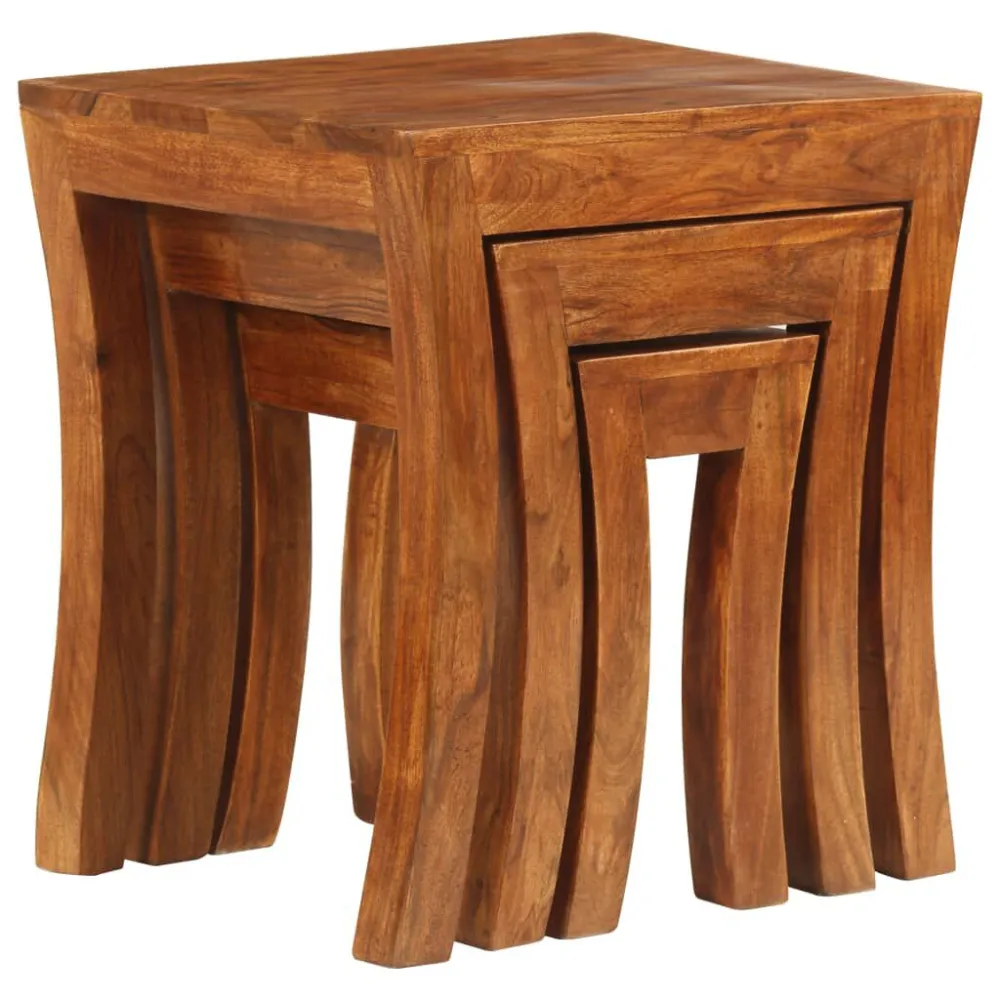 Mesa de Canto para Mesas encastrar 3 pcs madeira acácia maciç 50x35x50cm castanho