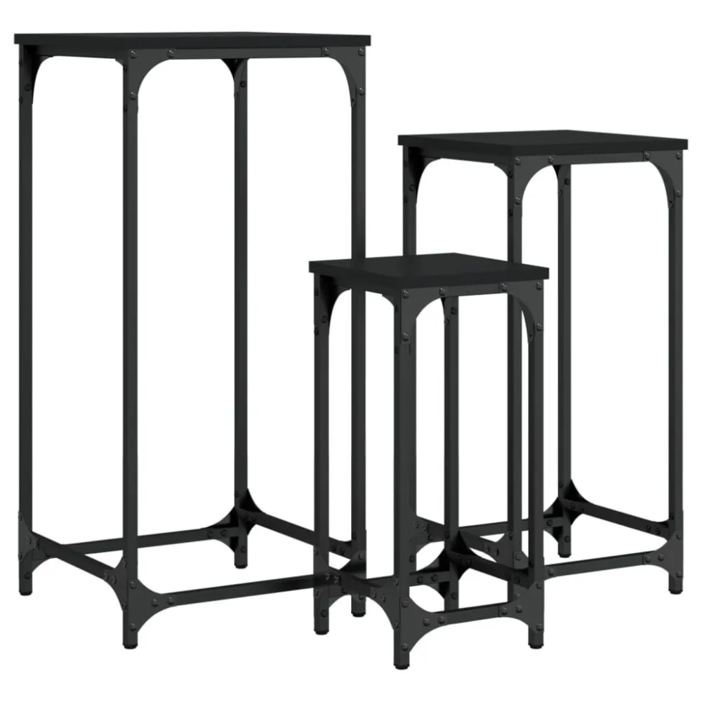 Mesa Dobrável para Mesas de apoio de encastrar 3 pcs derivados de madeira preto