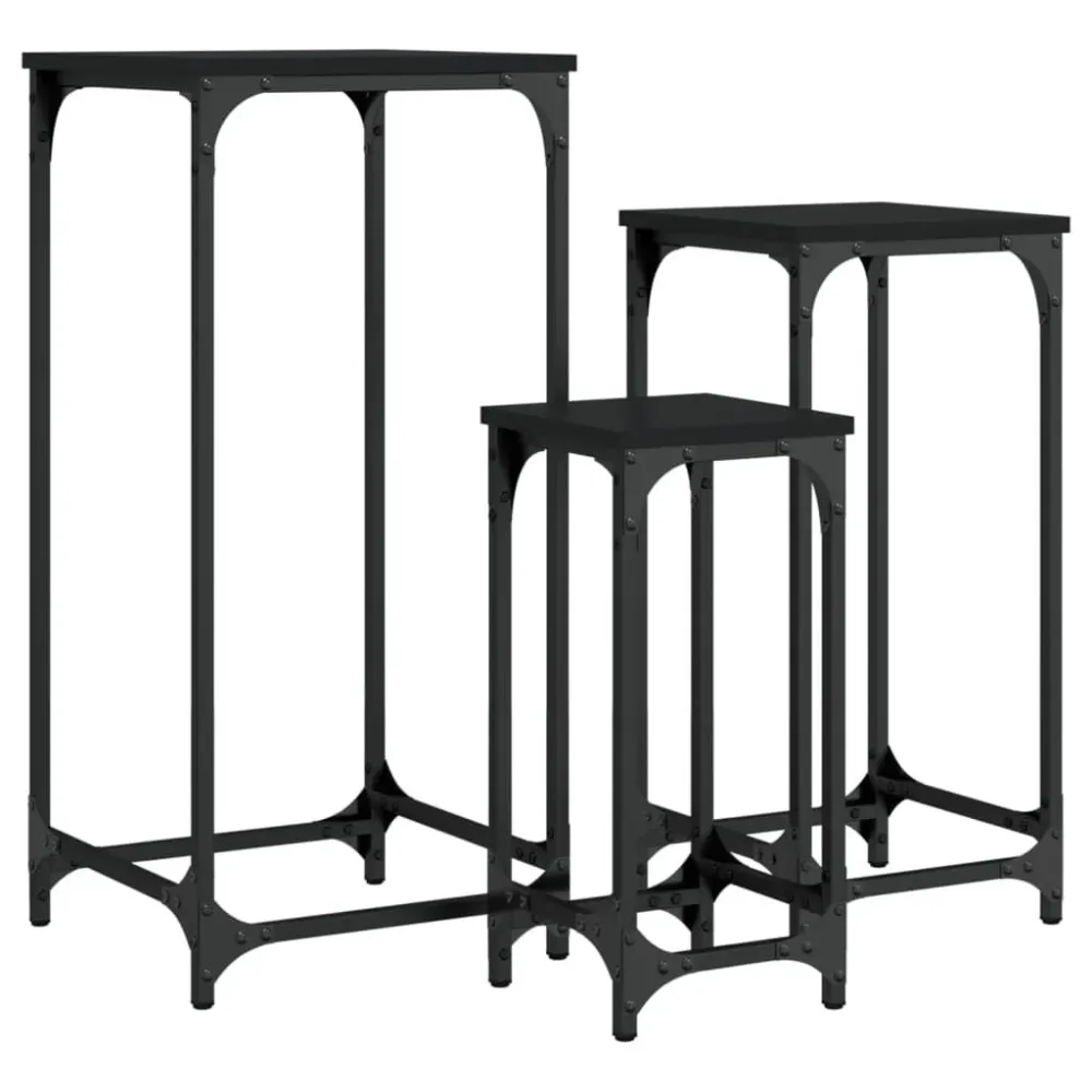 Mesa Dobrável para Mesas de apoio de encastrar 3 pcs derivados de madeira preto