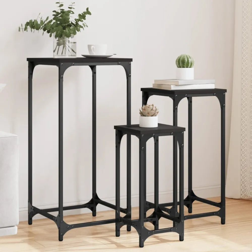 Mesa Dobrável para Mesas de apoio de encastrar 3 pcs derivados de madeira preto