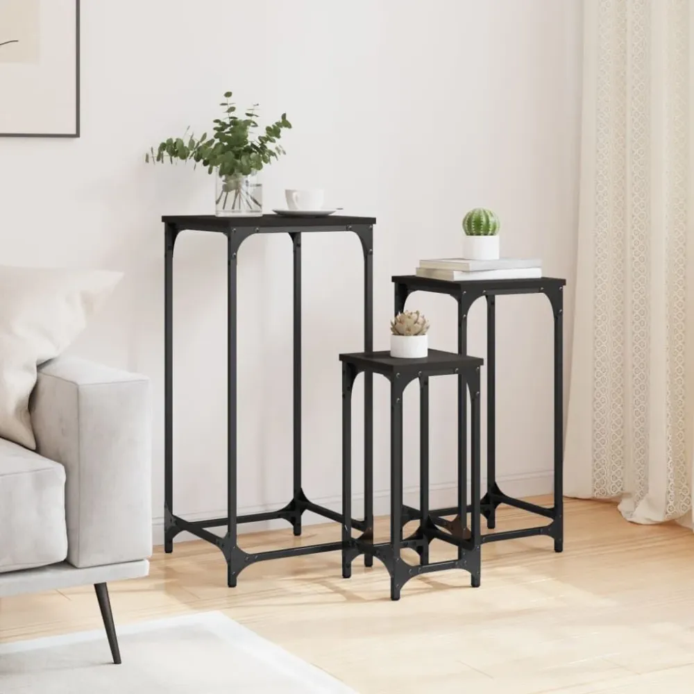 Mesa Dobrável para Mesas de apoio de encastrar 3 pcs derivados de madeira preto