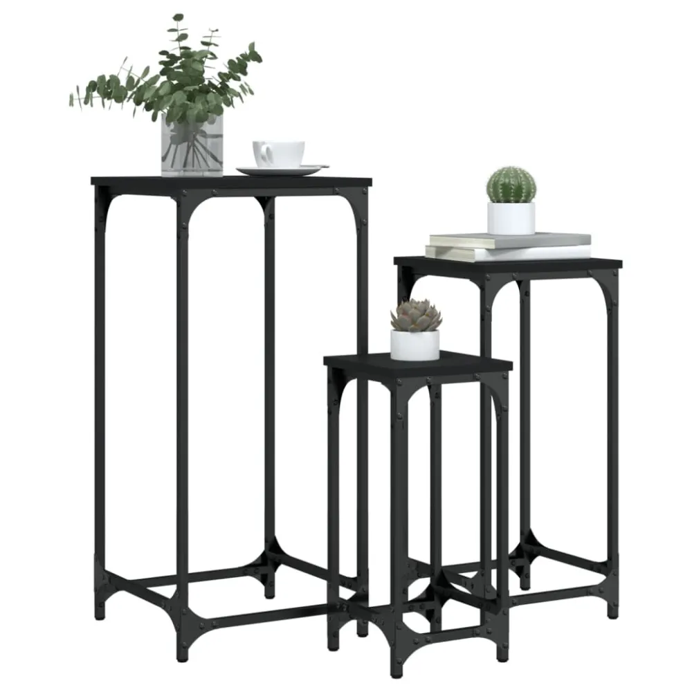 Mesa Dobrável para Mesas de apoio de encastrar 3 pcs derivados de madeira preto