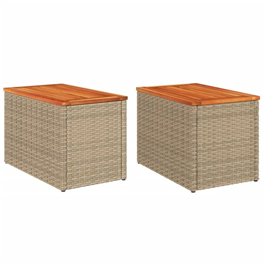 Mesa Dobrável para Mesas de apoio para jardim 2 pcs vime PE/madeira maciç bege