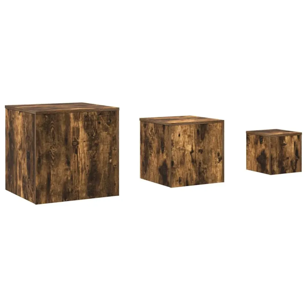 Mesa de Ferro Fundido Mesas de apoio 3 pcs derivados de madeira cor carvalho fumado