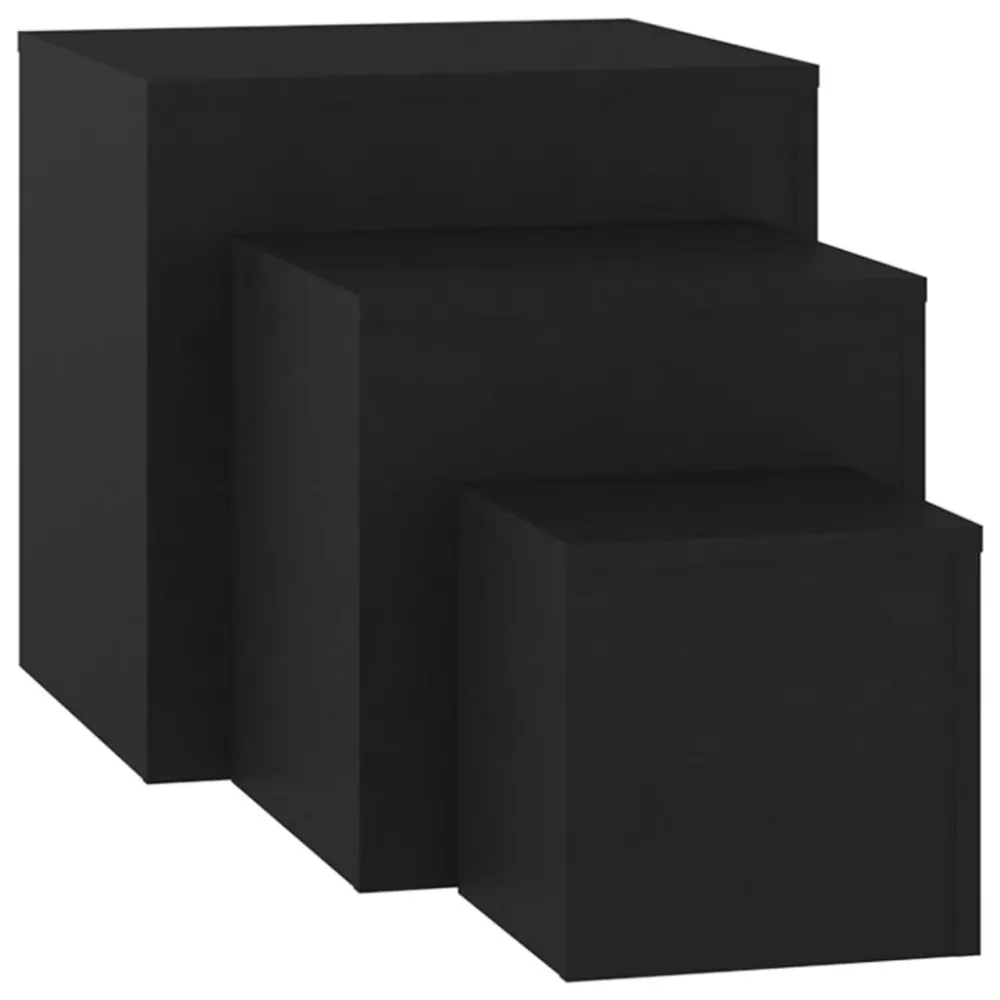 Mesa de Ferro Fundido Mesas de apoio 3 pcs derivados de madeira preto