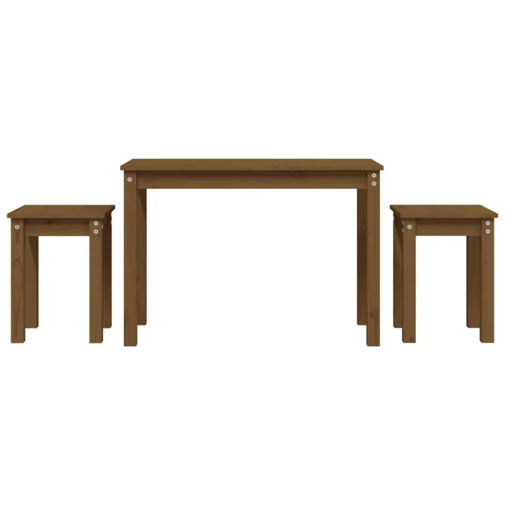 Mesa de Ferro Fundido Mesas de encastrar 3 pcs madeira de pinho maciç castanho mel
