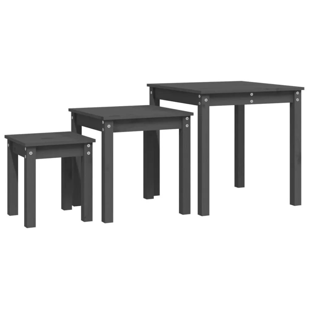 Mesa de Jardim Mesas de encastrar 3 pcs madeira de pinho maciç cinzento
