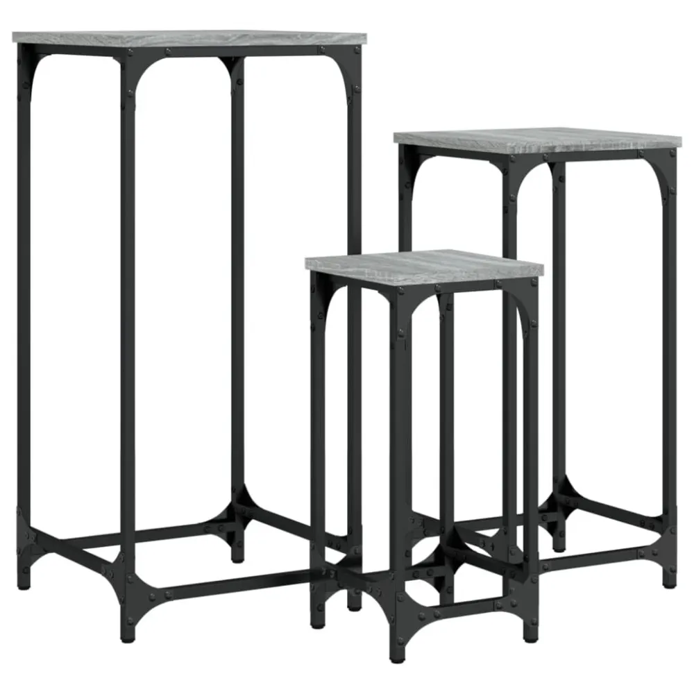 Mesa de Jardim Robusta Mesas de apoio de encastrar 3 pcs deriv. madeira cinza sonoma