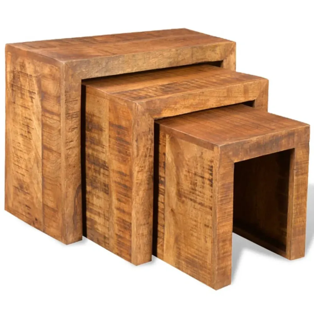 Mesa de Pátio Conjunto mesas de encastrar 3 pcs madeira de mangueira maciç