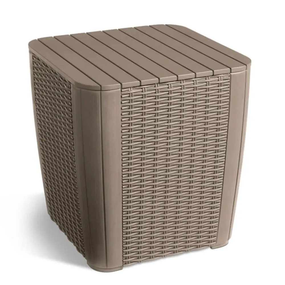 Mesa de Pátio Keter Mesa de apoio para jardim vime redondo Luzon cor cappuccino