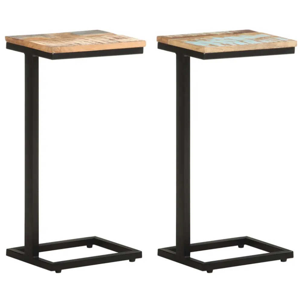Mesas de apoio 2 pcs 31,5x24,5x64,5cm madeira recuperada maciç com Guarda-sol Central