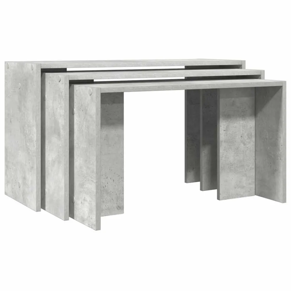 Mesas de encastrar 3 pcs derivados de madeira cinzento cimento com Base em Pedra Artificial