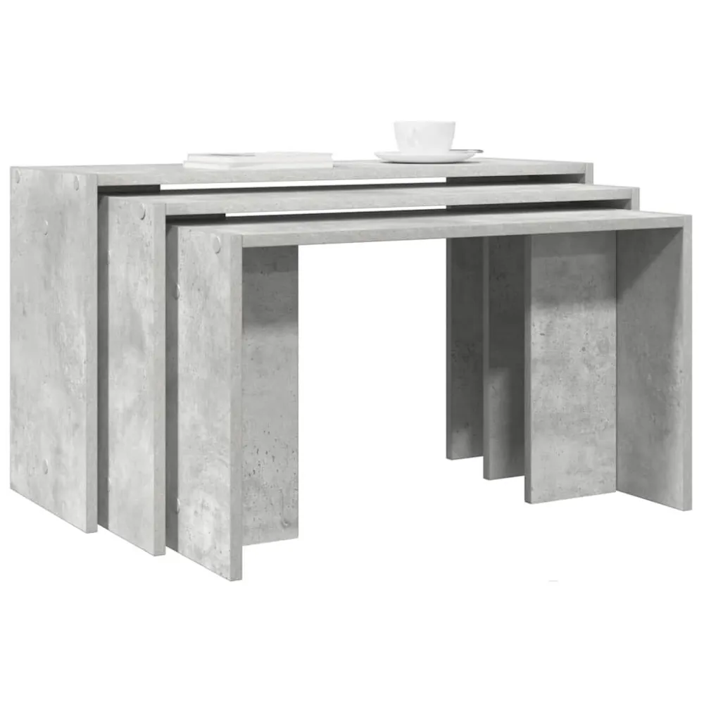Mesas de encastrar 3 pcs derivados de madeira cinzento cimento com Base em Pedra Artificial