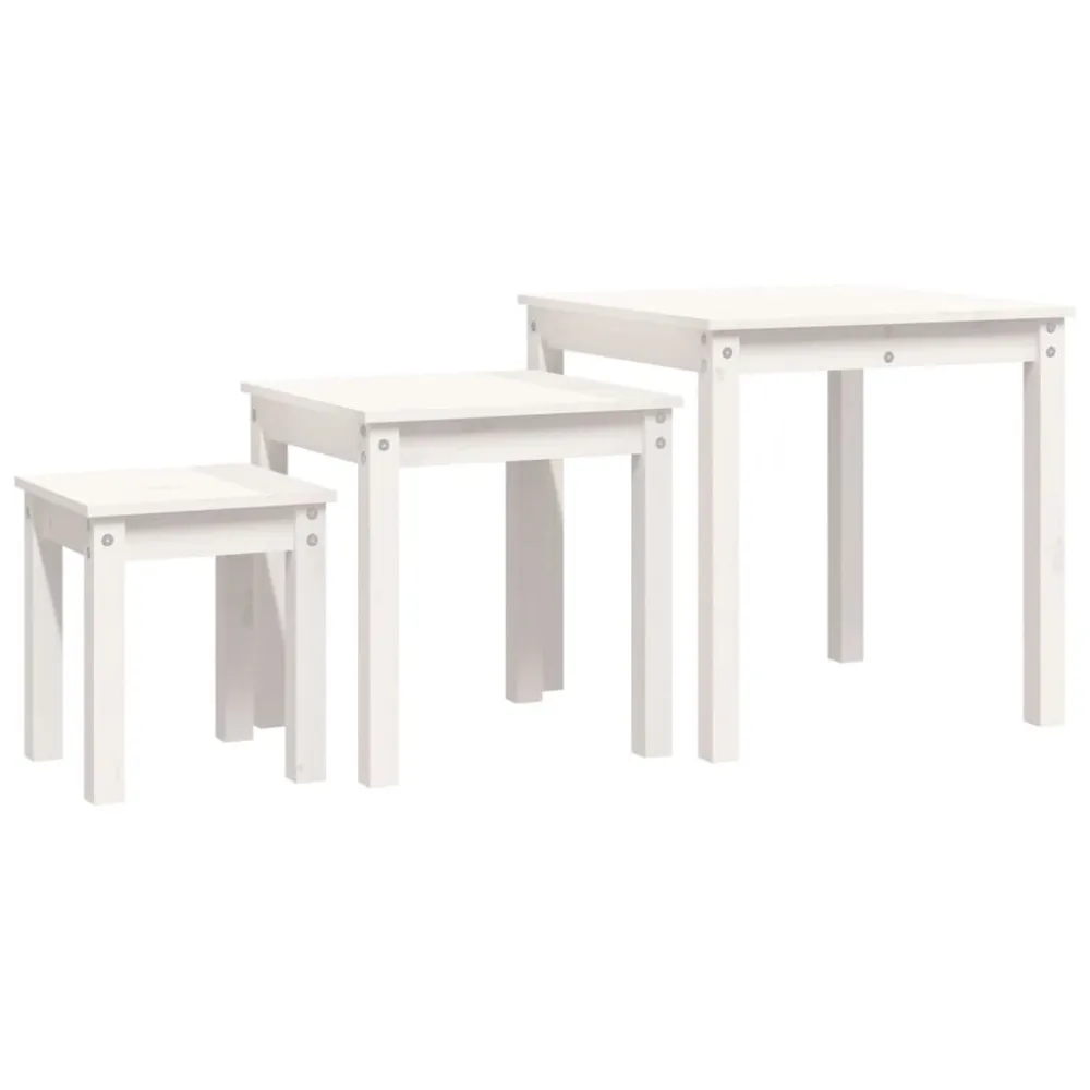 Mesas de encastrar 3 pcs madeira de pinho maciç branco com Base em Pedra Artificial