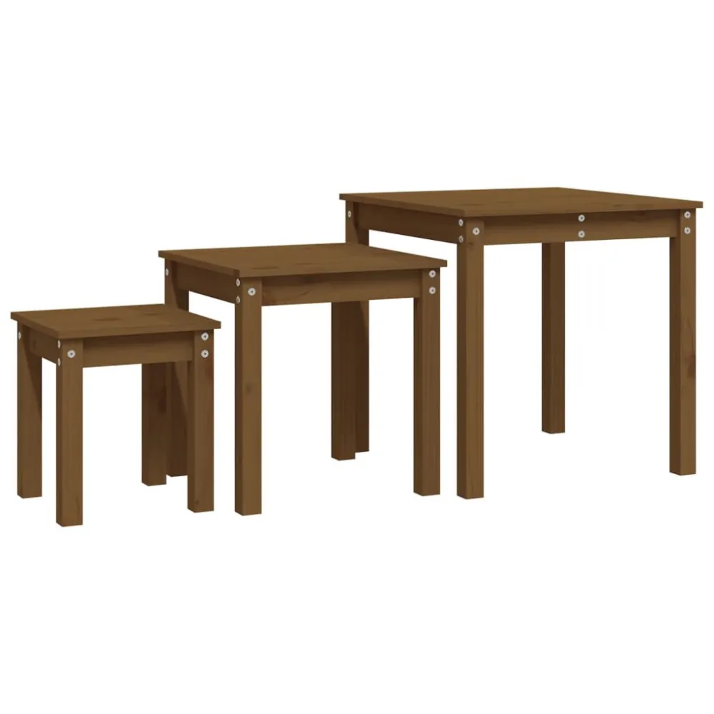 Mesas de encastrar 3 pcs madeira de pinho maciç castanho mel Fácil de Limpar