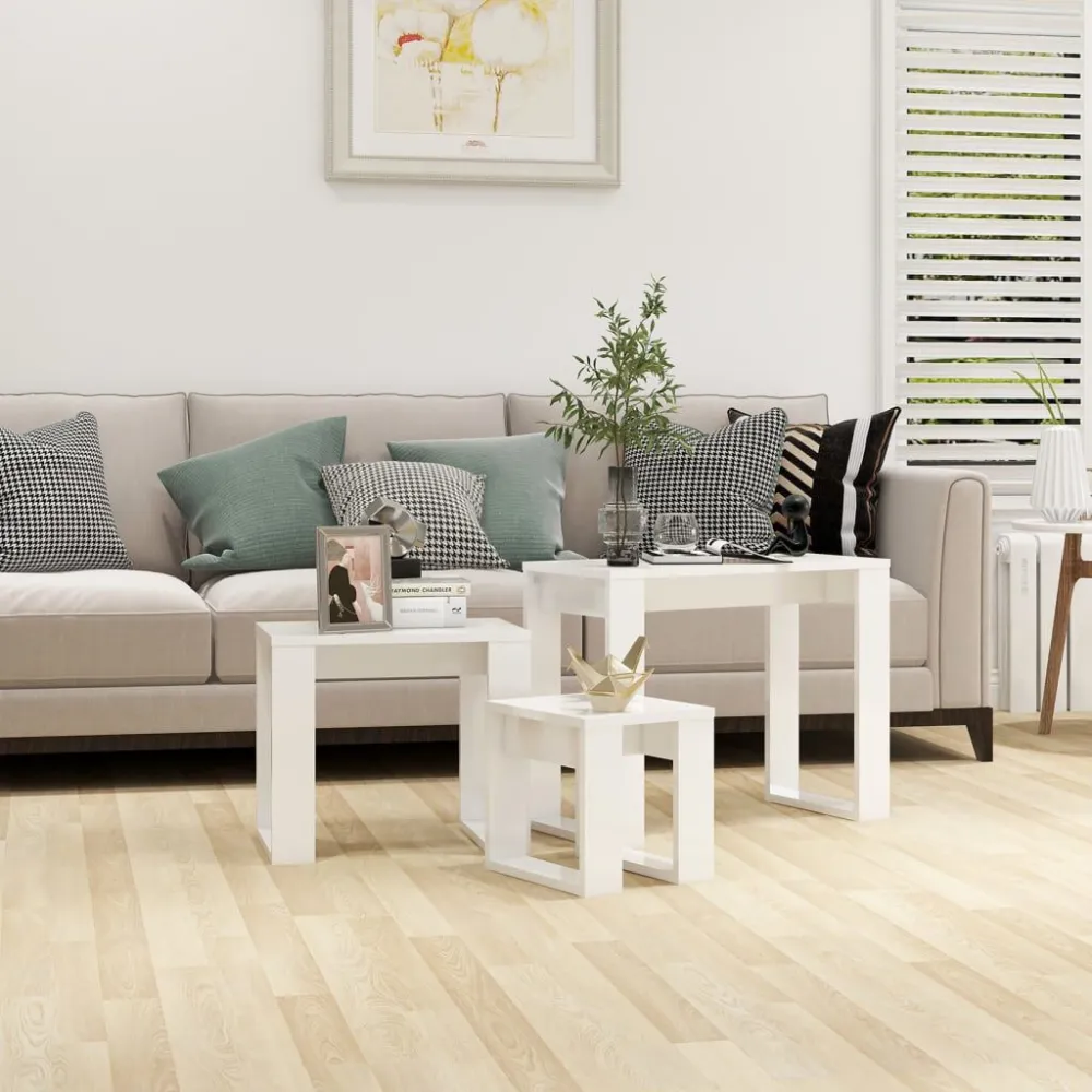 Mesas de encastrar 3 pcs madeira processada branco radiante