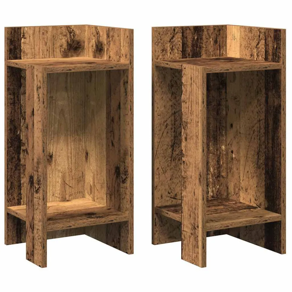 Mesas laterais 2 pcs com prateleira 110x50x103cm madeira velha com Guarda-sol Central