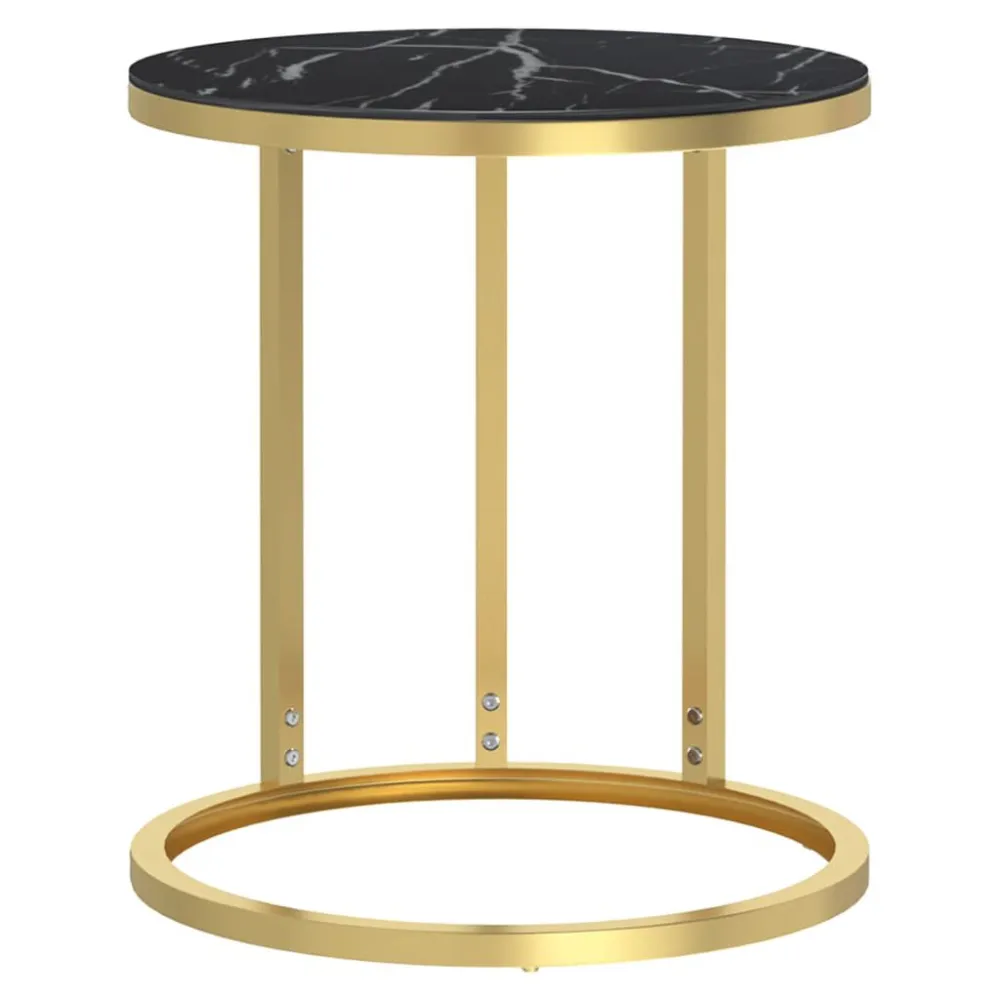 Premium para Exterior Mesa de apoio 45 cm dourada e vidro temperado preto mármore