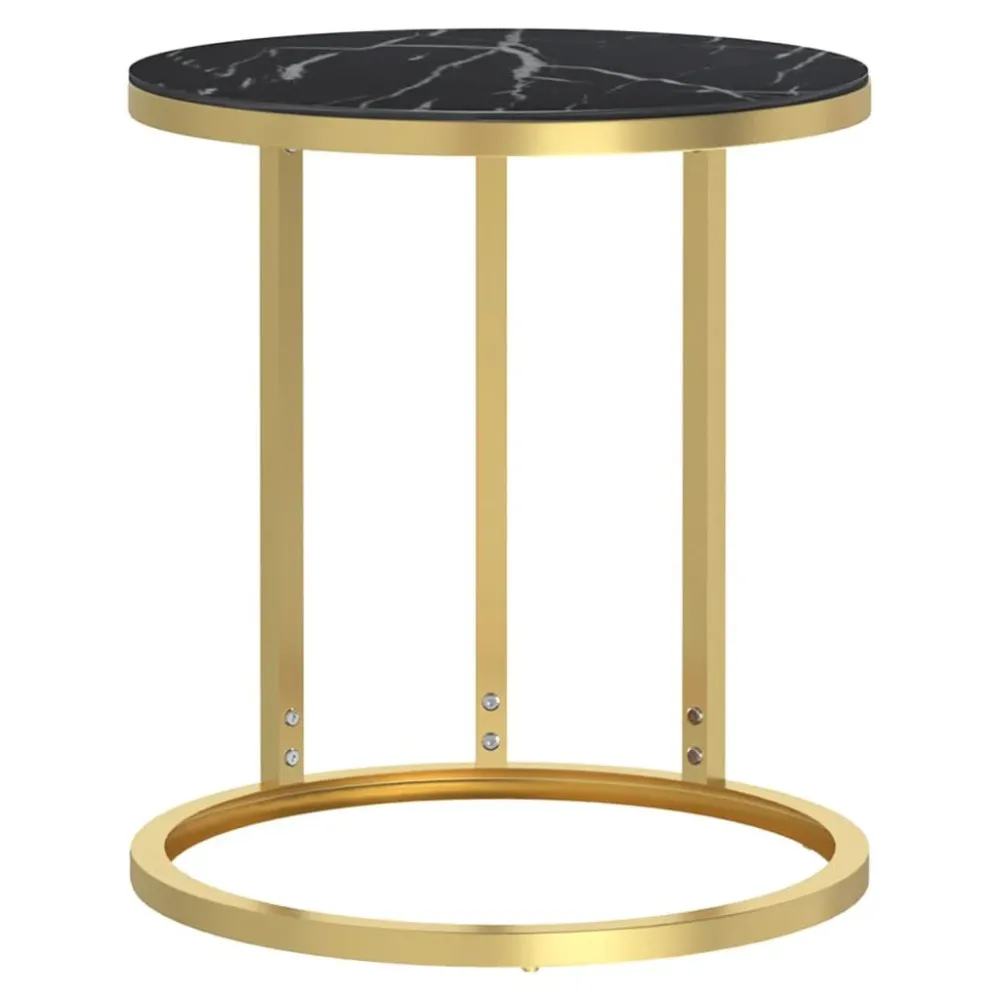 Premium para Exterior Mesa de apoio 45 cm dourada e vidro temperado preto mármore
