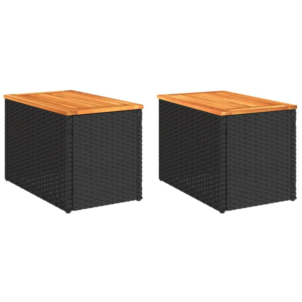 Resistente às Intempéries Mesas de apoio para jardim 2 pcs vime PE/madeira maciç preto