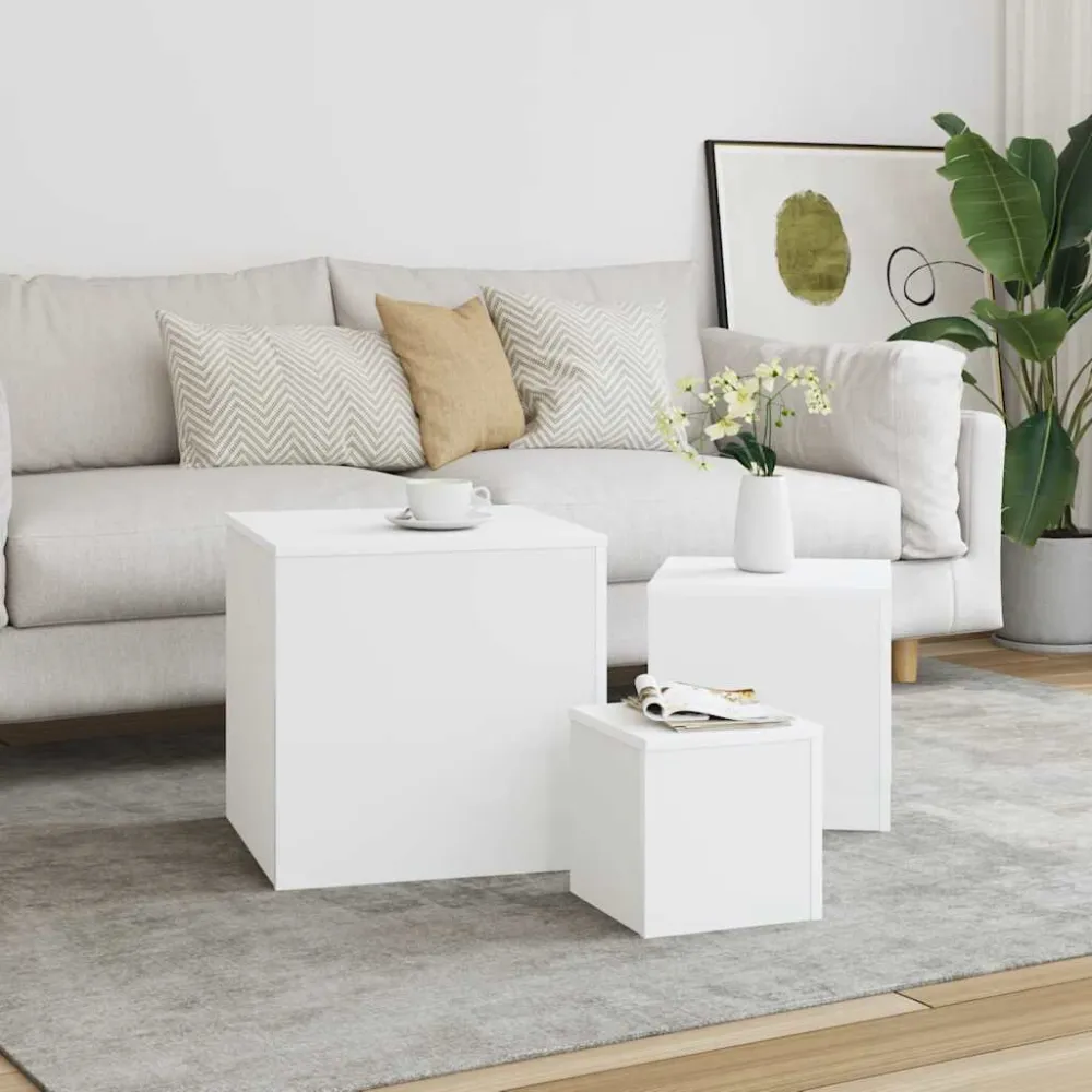 Resistente às Intempéries Mesas de apoio 3 pcs derivados de madeira branco