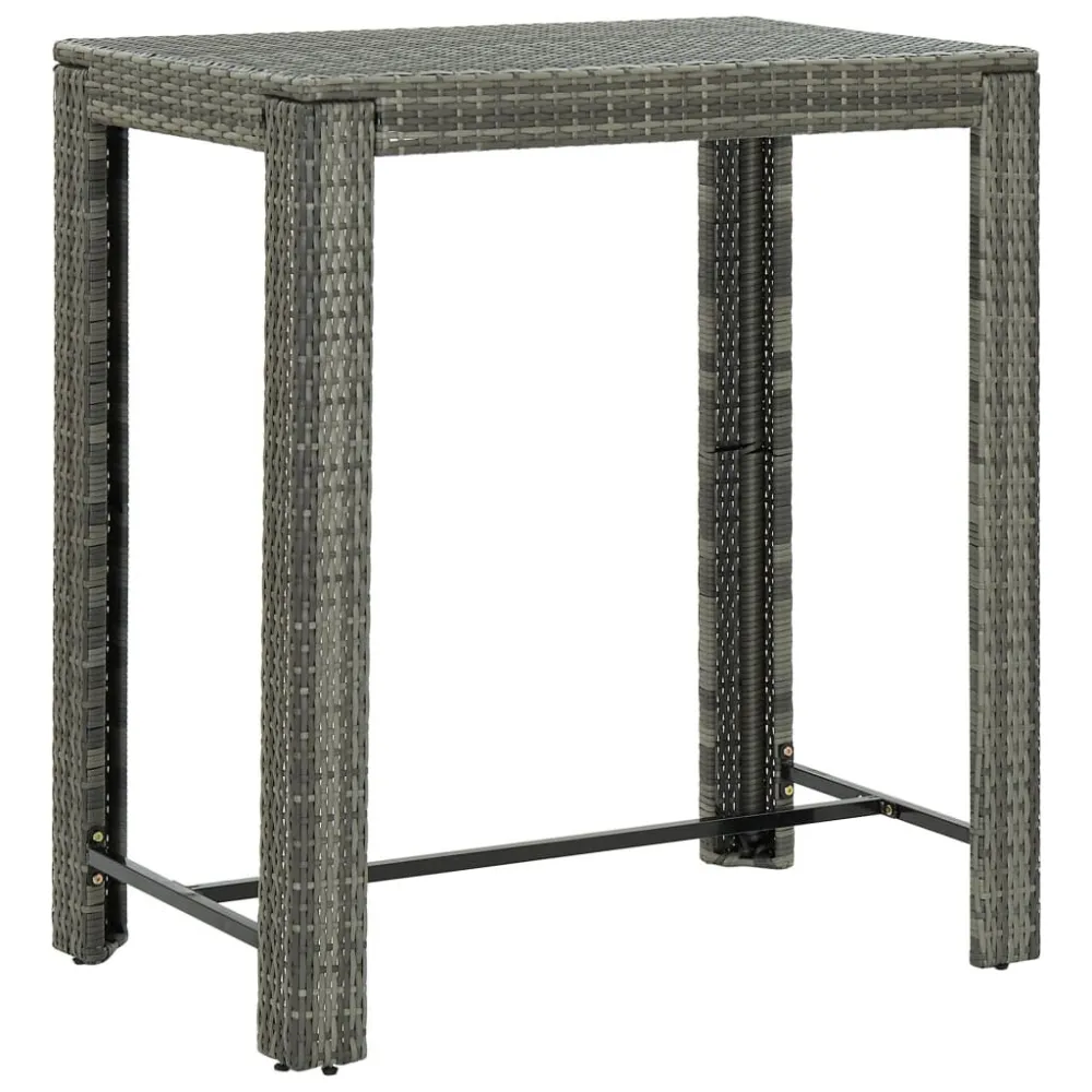 Mesa de bar para jardim 100x60,5x110,5 cm vime PE cinzento com Base em Pedra Artificial